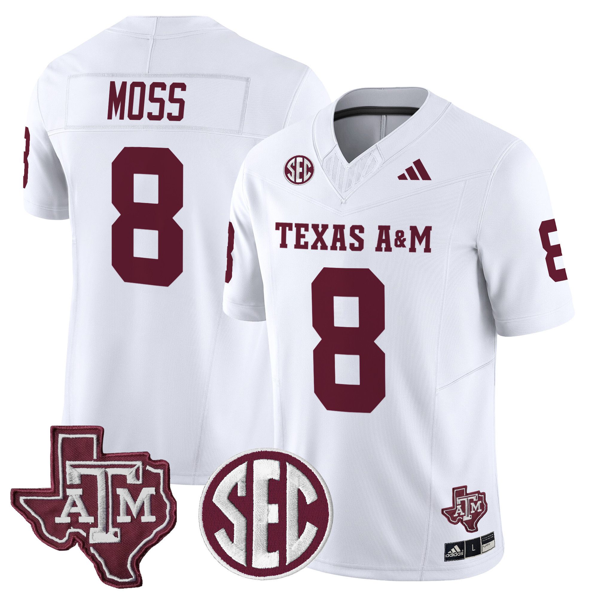 Men Texas A&M Aggies #8 Moss White 2024 Vapor Limited NCAA Jersey